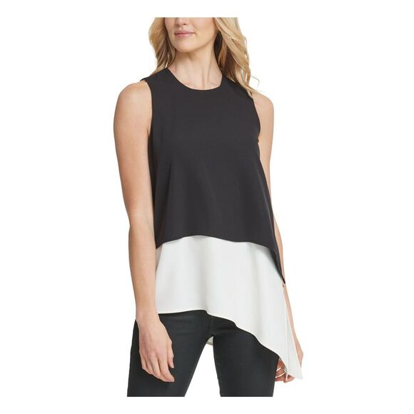 DKNY Womens Blue Tie Hem Short Sleeve Jewel Neck Top main image 1